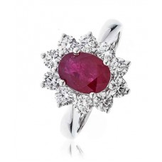 Oval Shaped Ruby & Diamond Cluster Ring