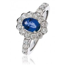 Oval Blue Sapphire & Diamond Engagement Ring