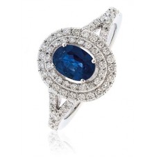 Oval Blue Sapphire & Diamond Engagement Ring