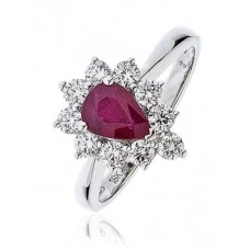 Pear Shaped Ruby & Diamond Cluster Ring