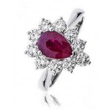 Pear Shaped Ruby & Diamond Cluster Ring