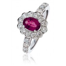 Oval Shaped Ruby & Diamond Cluster Ring