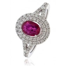 Oval Shaped Ruby & Diamond Cluster Ring