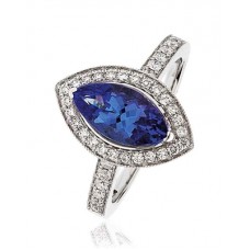 Marquise Shaped Tanzanite & Diamond Halo Ring