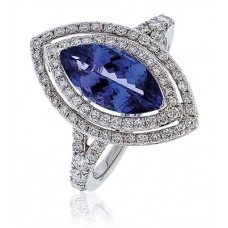 Marquise Shaped Tanzanite & Diamond Halo Ring
