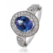 Oval Blue Tanzanite & Diamond Engagement Ring