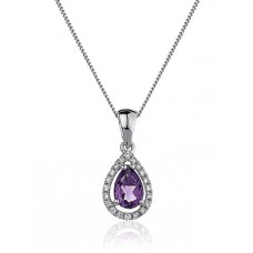 Pear Shaped Amethyst & Diamond Halo Pendant