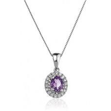 Oval Shaped Amethyst & Diamond Halo Pendant