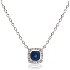 Cushion Shaped Blue Sapphire & Diamond Pendant