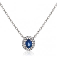 Oval Shaped Blue Sapphire & Diamond Pendant