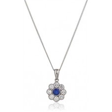 Round Blue Sapphire & Diamond Pendant