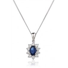 0.90ct Vs/fg Oval Blue Sapphire & Diamond Pendant
