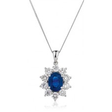Oval Shaped Blue Sapphire & Diamond Pendant