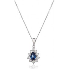 Pear Shaped Blue Sapphire & Diamond Pendant