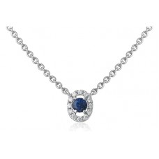 Round Blue Sapphire & Diamond Pendant