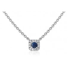 Round Blue Sapphire & Diamond Pendant