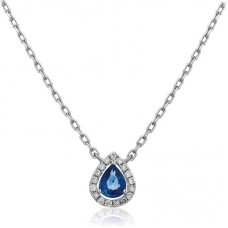 Pear Shaped Blue Sapphire & Diamond Pendant