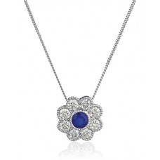 Round Blue Sapphire & Diamond Pendant Round Blue Sapphire & Diamond Pendant