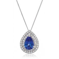 Pear Shaped Blue Tanzanite & Diamond Pendant