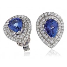 Pear Shaped Tanzanite & Diamond Earrings
