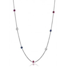 Round Diamond, Blue Sapphire & Ruby Necklace