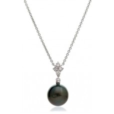 Round Diamond & Black Pearl Pendant
