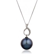 Round Diamond & Black Pearl Pendant