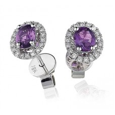 Oval Shaped Amethyst & Diamond Cluster Earrings