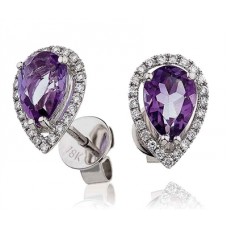 Pear Shaped Amethyst & Diamond Cluster Earrings