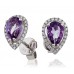 Pear Shaped Amethyst & Diamond Cluster Earrings