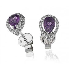 Pear Shaped Amethyst & Diamond Cluster Earrings