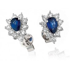 Blue Sapphire & Diamond Cluster Earrings