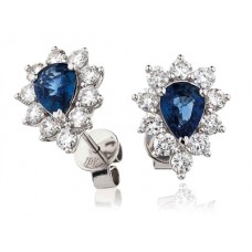 Blue Sapphire & Diamond Cluster Earrings