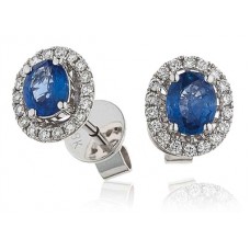 Blue Sapphire & Diamond Cluster Earrings