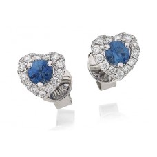 Round Blue Sapphire & Diamond Cluster Earrings