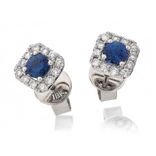 Round Blue Sapphire & Diamond Cluster Earrings Round Blue Sapphire & Diamond Cluster Earrings