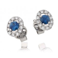 Round Blue Sapphire & Diamond Cluster Earrings