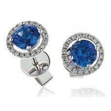 Blue Sapphire & Diamond Cluster Earrings