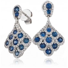Round Blue Sapphire & Diamond Drop Earrings