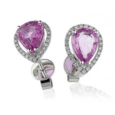 Pear Shaped Pink Sapphire & Diamond Cluster Earrings