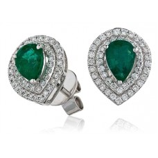 Pear Shaped Emerald & Diamond Earrings