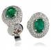 Oval Shaped Emerald & Diamond Halo Earrings