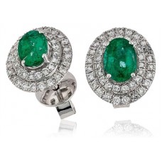 Oval Shaped Emerald & Diamond Halo Earrings