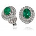 Oval Shaped Emerald & Diamond Halo Earrings