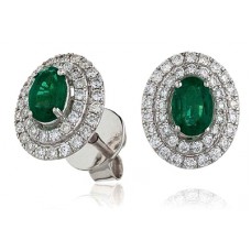 Oval Shaped Emerald & Diamond Halo Earrings Oval Shaped Emerald & Diamond Halo Earrings