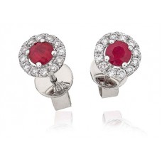 Round Ruby & Diamond Cluster Earrings