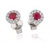 Round Ruby & Diamond Cluster Earrings