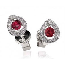 Round Ruby & Diamond Cluster Earrings