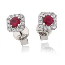 Round Ruby & Diamond Cluster Earrings