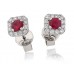 Round Ruby & Diamond Cluster Earrings